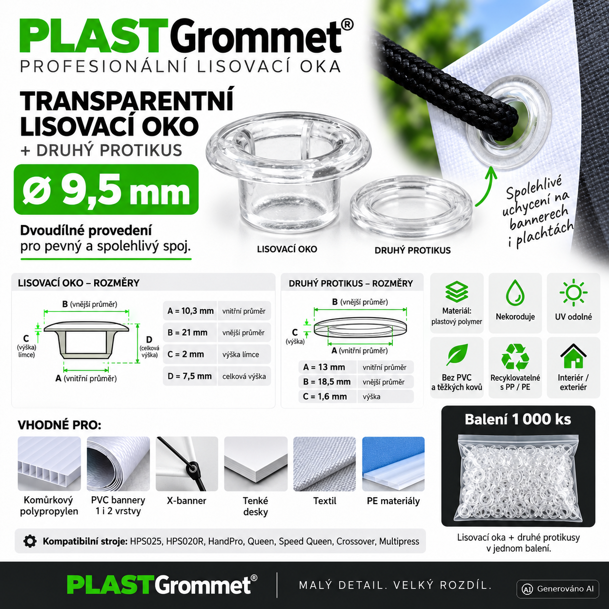 PLASTGrommet® transparentní čiré lisovací oko Ø 9,5 mm s druhým protikusem